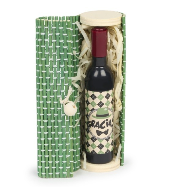 Botella de vino y navaja en estuche de Bambu con bolsa Kraft