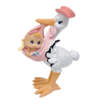 Figura para tarta de Bautizo cigüeña gorra rosa