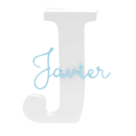 Inicial madera con nombre metacrilato azul