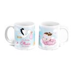 Taza bebé niña y cigüeña detalle bautizo