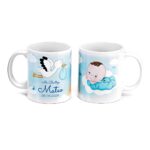 Taza bebé niño y cigüeña detalle bautizo