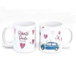 Taza coche novios con globos detalle boda