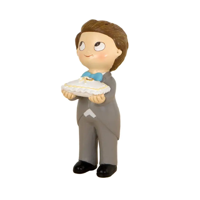 Figura para tartas de boda niño con corbata y cojín de anillos Figura para tartas de boda niño con corbata y cojín de anillos - Imagen 1