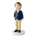 Figura para tarta comunión niño con americana azul y rosario