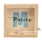 Hucha madera inicial azul