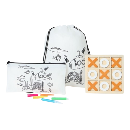 Estuche con mochila colorear y tres en raya