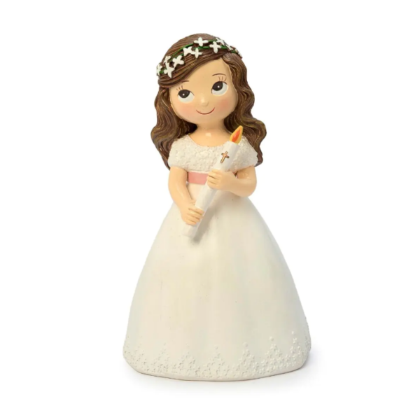 Figura tarta Comunión vestido blanco niña con cirio