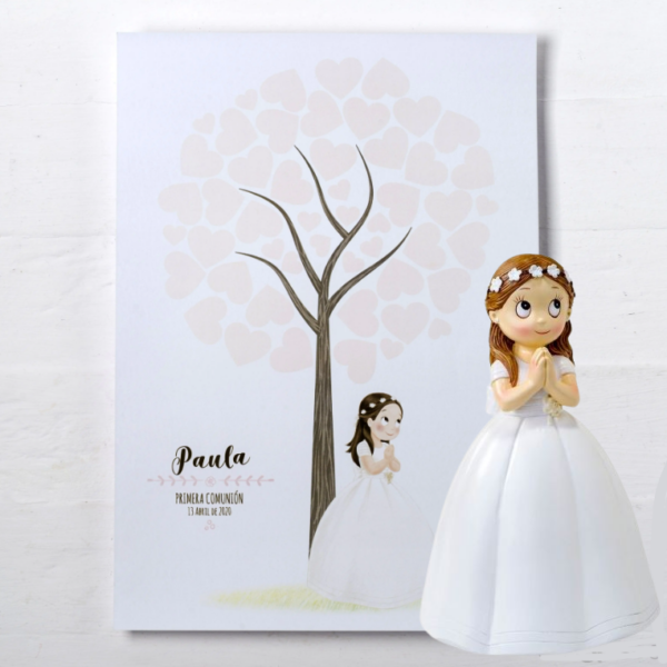 Lámina firmas y figura tarta niña Comunión vestido largo y diadema