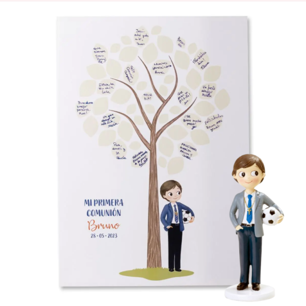 Lámina firmas y figura tarta niño Comunión con pelota
