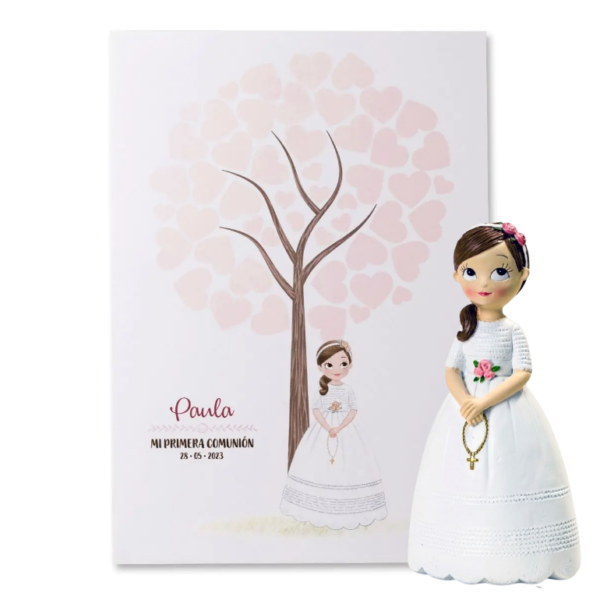 Lámina firmas y figura tarta niña Comunión con rosario