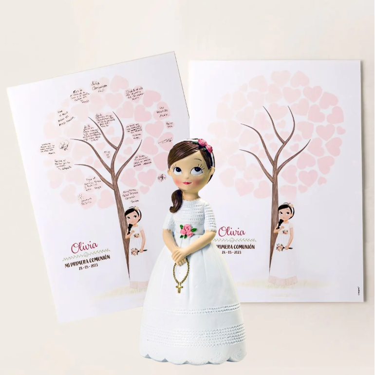 Lámina firmas y figura tarta niña Comunión romántica