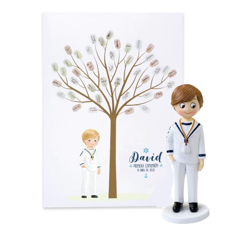 Lámina para firmas Comunión y figura tarta niño marinero