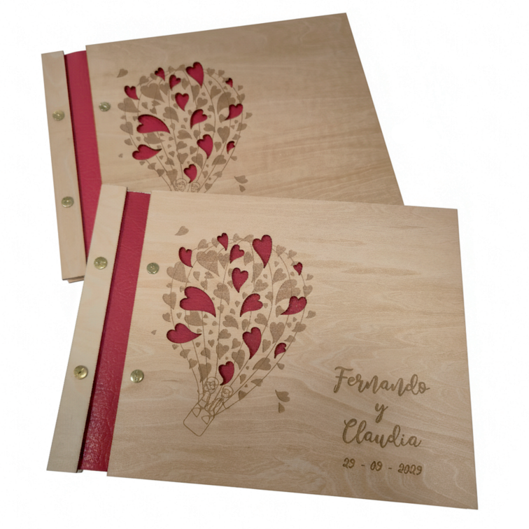 Libro firmas madera novios globo Libro firmas madera novios globo - Imagen 1