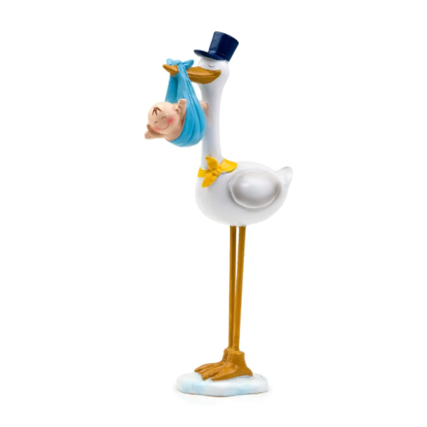 Figura para Tartas de Bautizo Cigüeña con Gorro azul